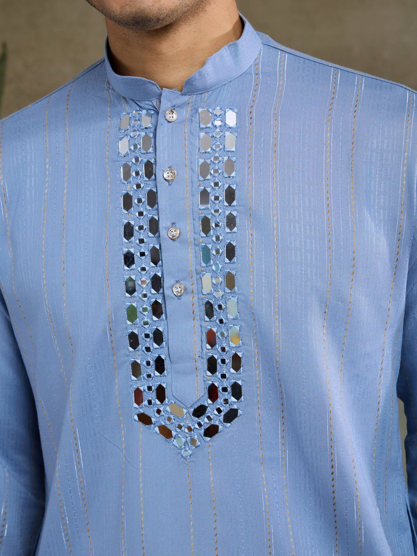 Light Blue Mirror Work Kurta Set for Men