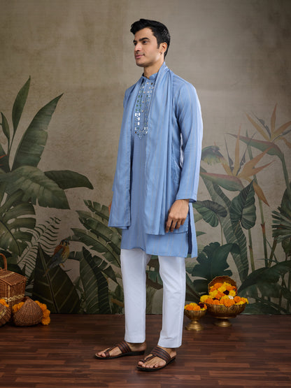 Light Blue Mirror Work Kurta Set for Men