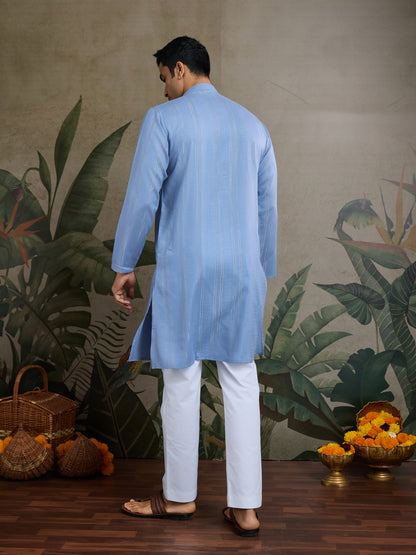 Light Blue Mirror Work Kurta Set for Men