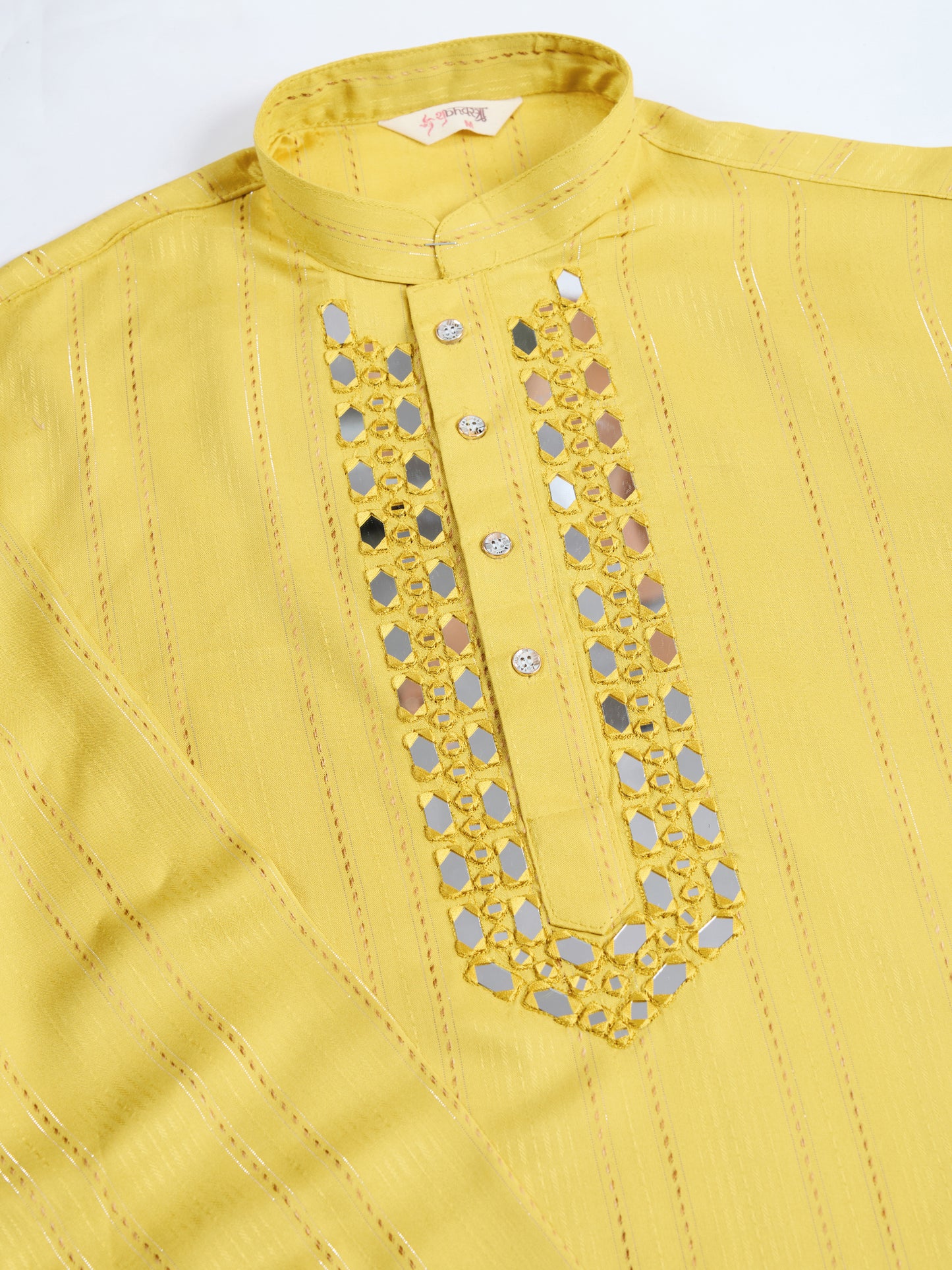 Men’s Yellow Mirror Work Kurta with Dupatta