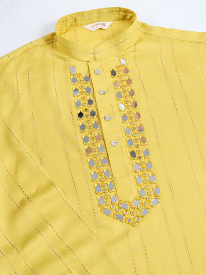 Men’s Yellow Mirror Work Kurta with Dupatta