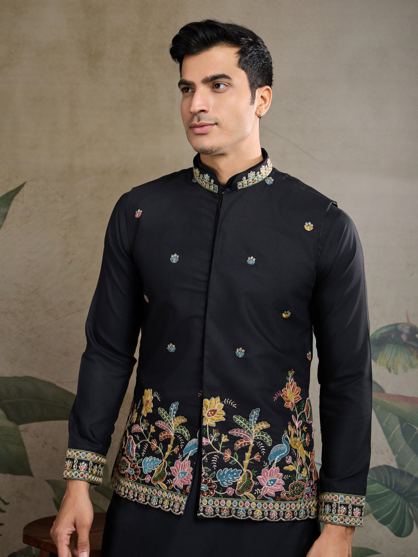 Black Embroidered Indo-Western Kurta Set