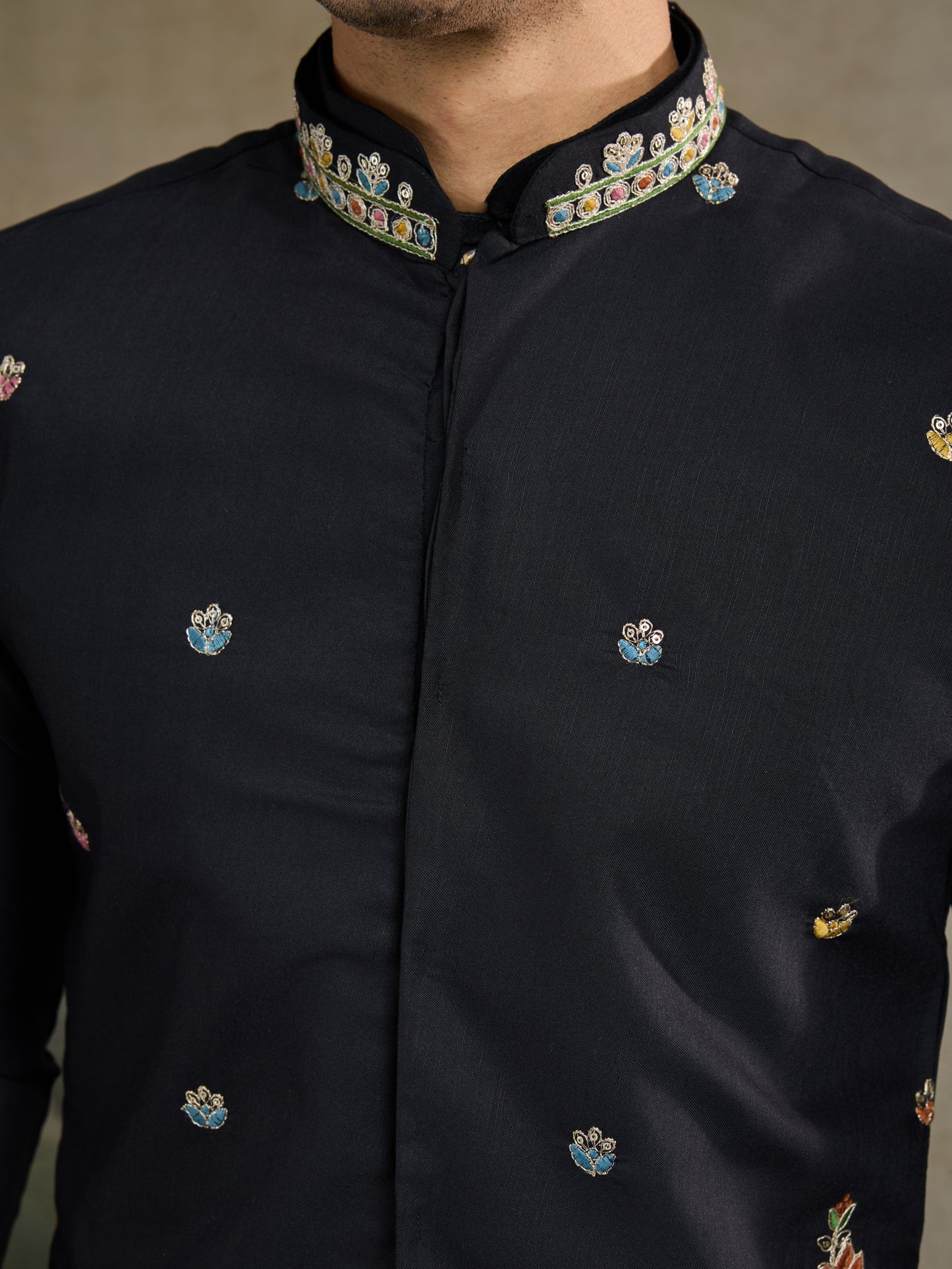 Black Embroidered Indo-Western Kurta Set