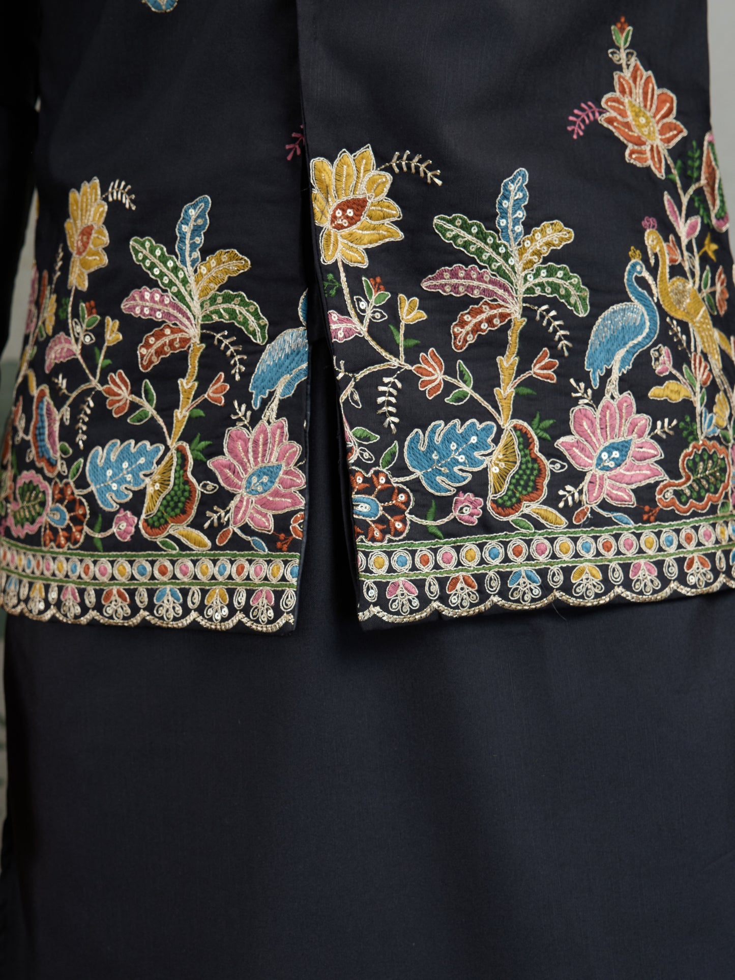 Black Embroidered Indo-Western Kurta Set