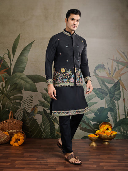 Black Embroidered Indo-Western Kurta Set