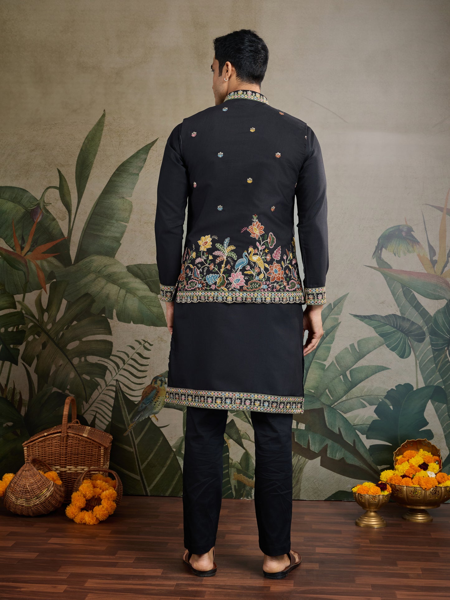 Black Embroidered Indo-Western Kurta Set
