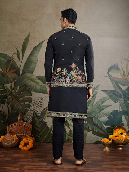 Black Embroidered Indo-Western Kurta Set