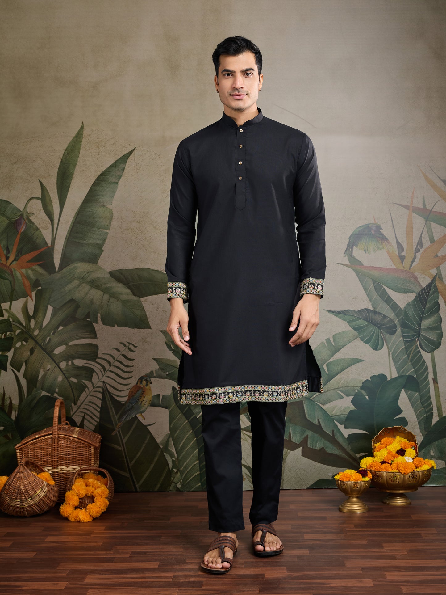 Black Embroidered Indo-Western Kurta Set