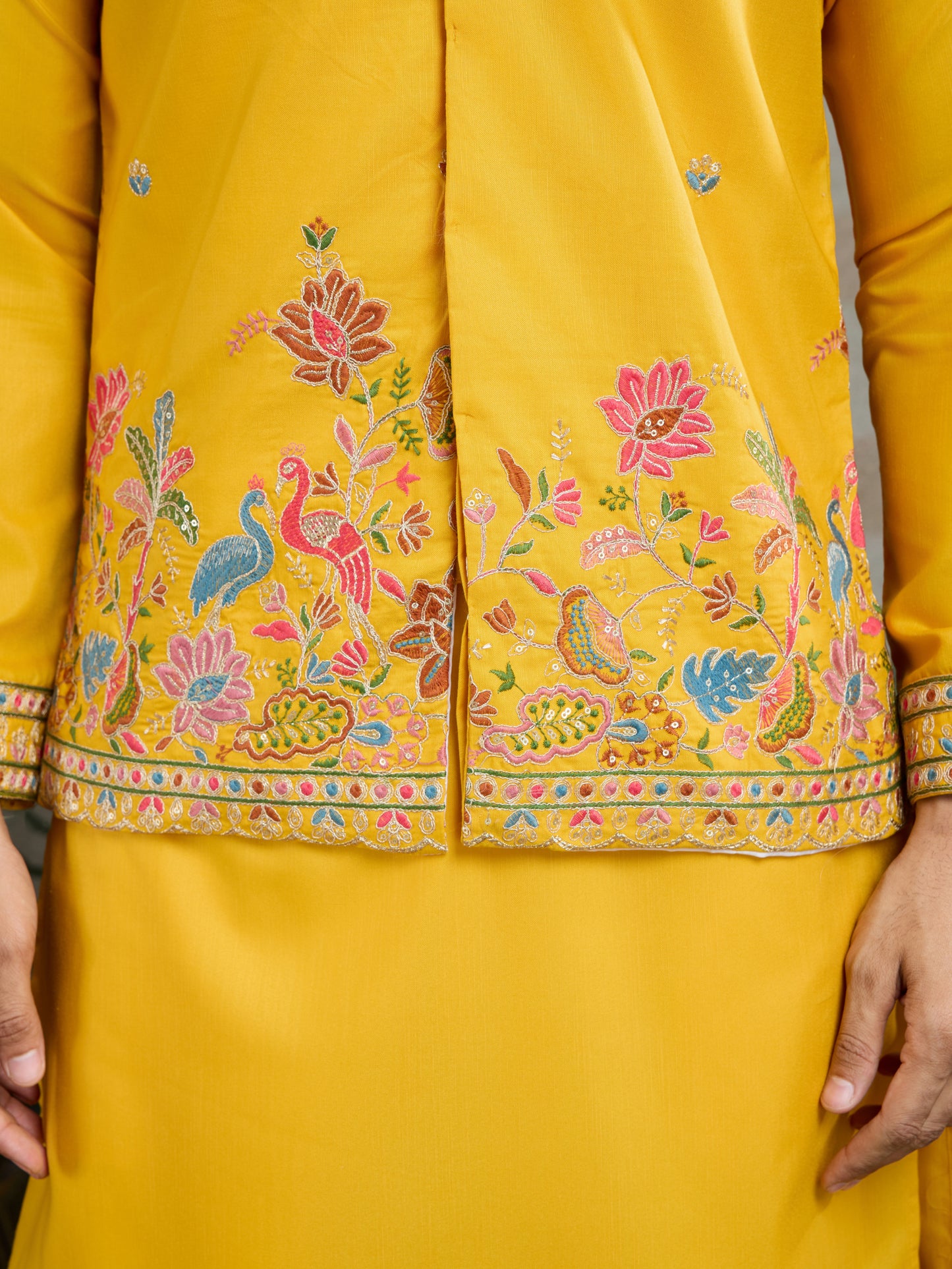 Mustard Yellow Embroidered Kurta – Festive & Wedding Wear