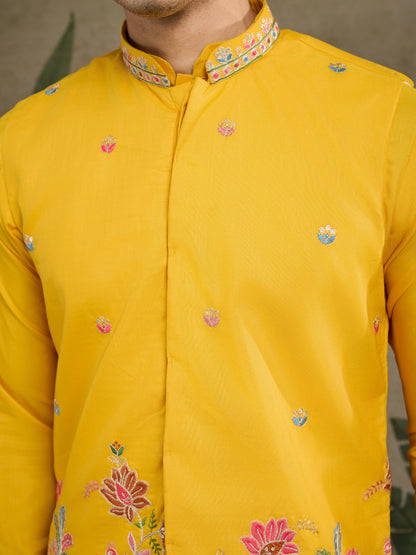 Mustard Yellow Embroidered Kurta – Festive & Wedding Wear