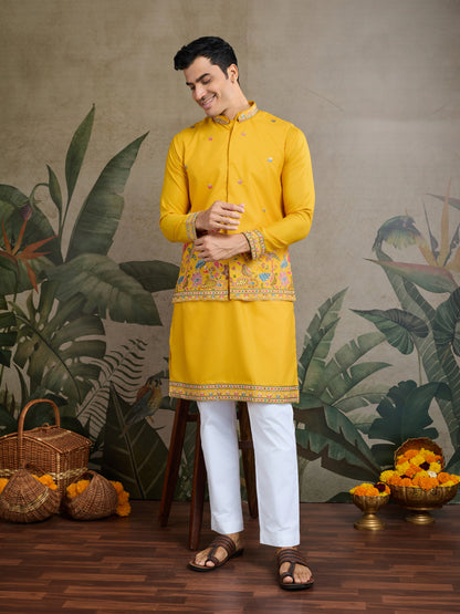Mustard Yellow Embroidered Kurta – Festive & Wedding Wear