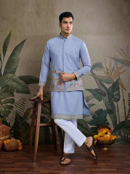 Elegant Light Blue Embroidered Kurta for Men