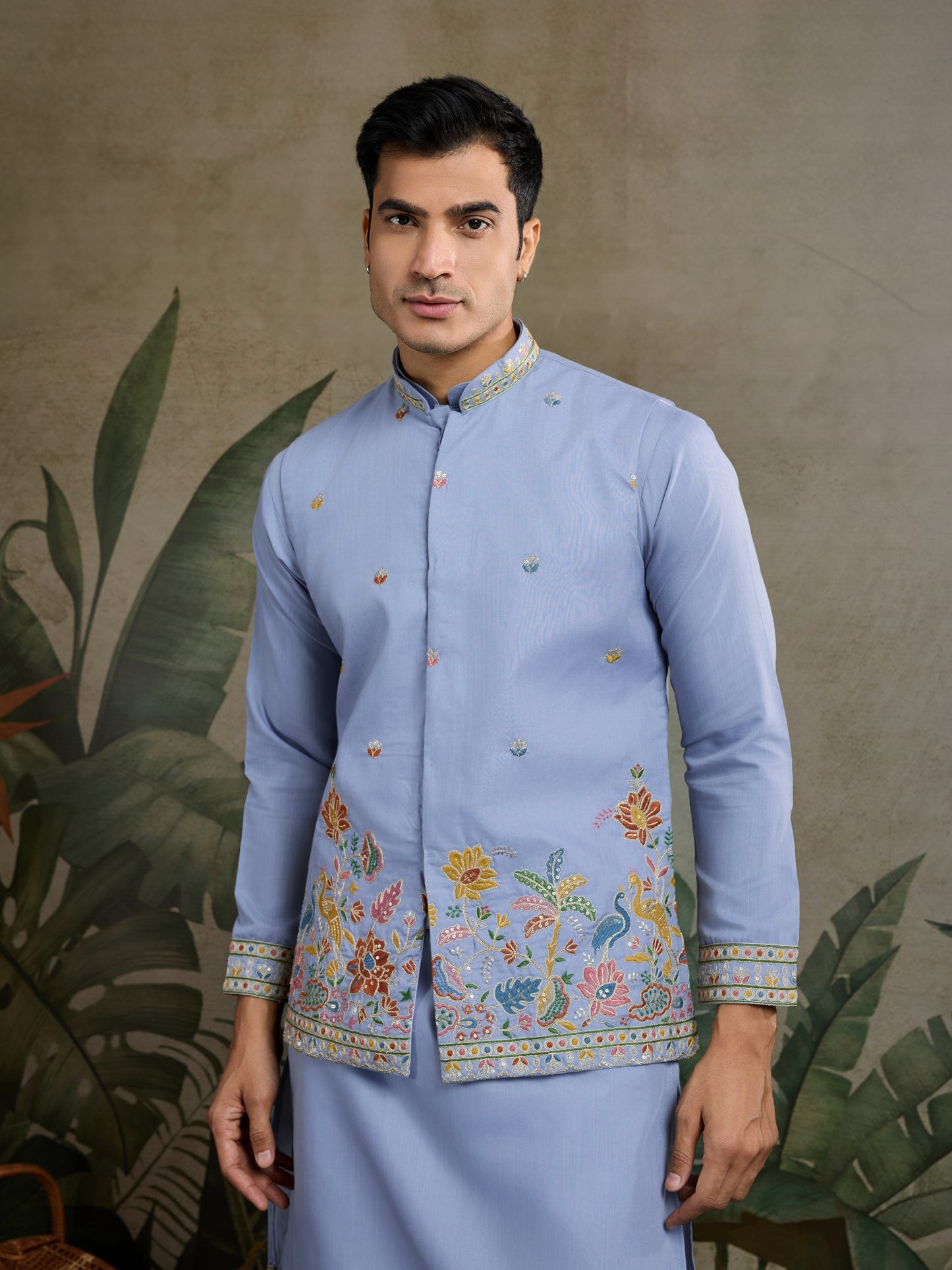Elegant Light Blue Embroidered Kurta for Men