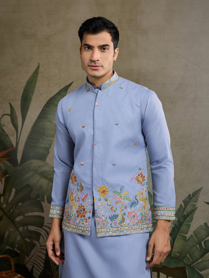 Elegant Light Blue Embroidered Kurta for Men