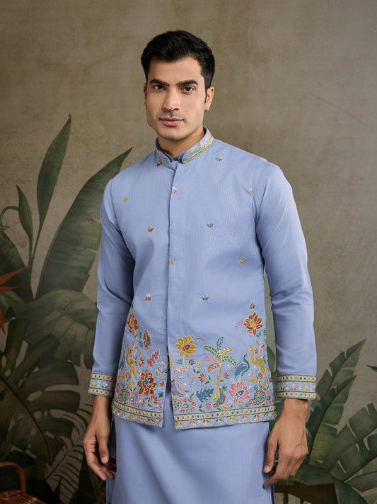Elegant Light Blue Embroidered Kurta for Men
