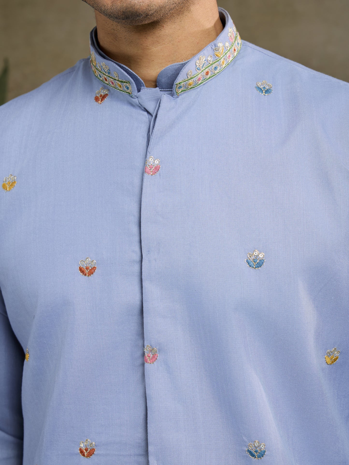 Elegant Light Blue Embroidered Kurta for Men