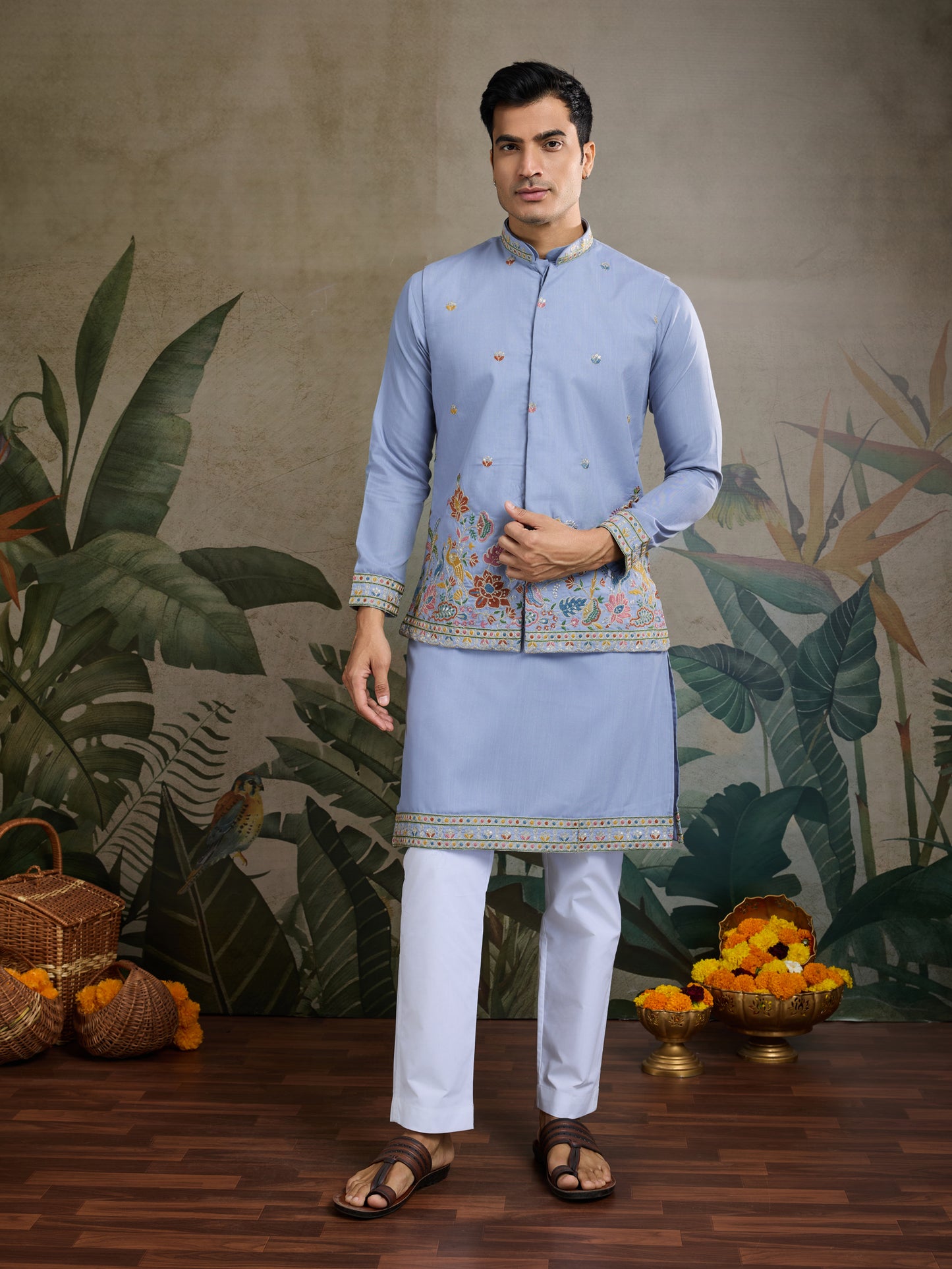 Elegant Light Blue Embroidered Kurta for Men