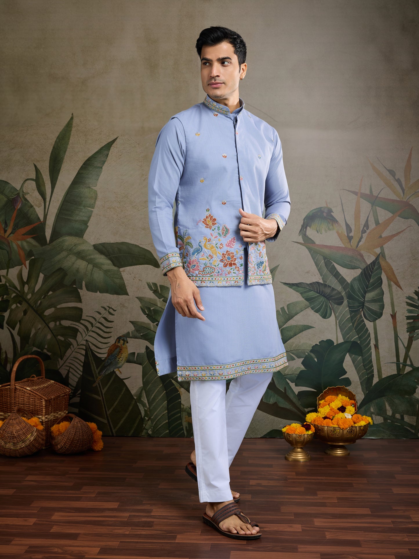 Elegant Light Blue Embroidered Kurta for Men