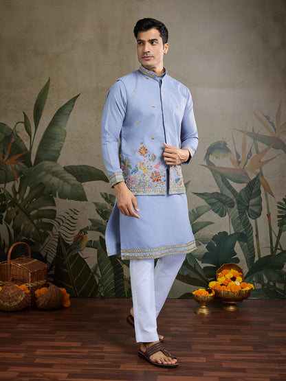 Elegant Light Blue Embroidered Kurta for Men