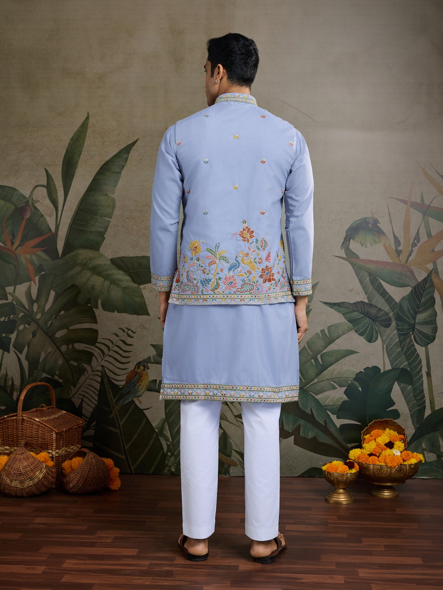 Elegant Light Blue Embroidered Kurta for Men