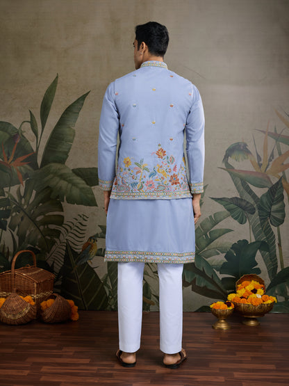 Elegant Light Blue Embroidered Kurta for Men