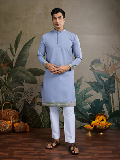 Elegant Light Blue Embroidered Kurta for Men