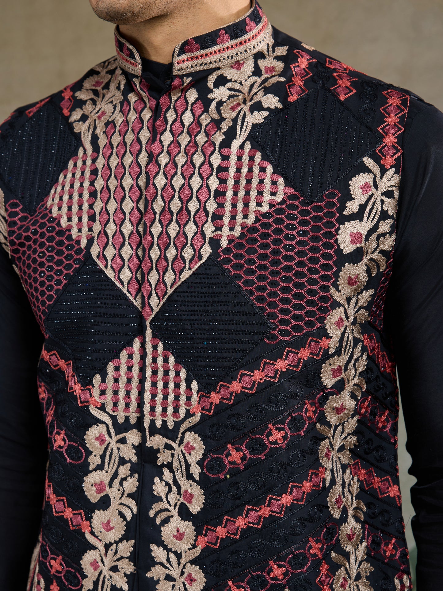 Black Kurta with Embroidered Jacket