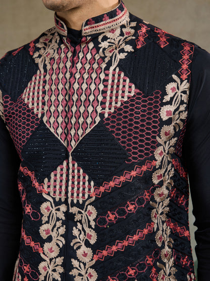Black Kurta with Embroidered Jacket