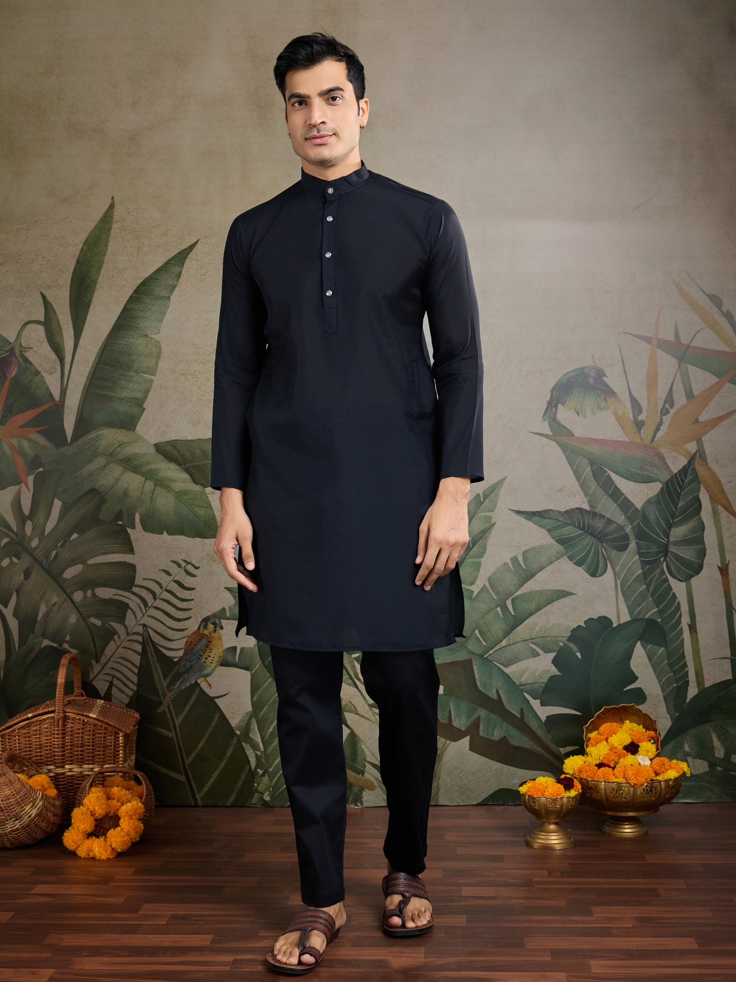 Black Kurta with Embroidered Jacket