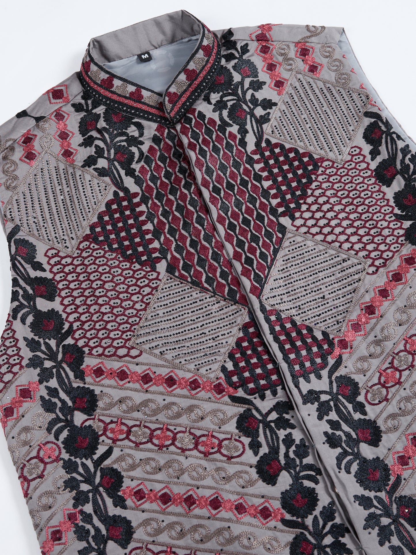 Elegant Grey Embroidered Nehru Jacket with Kurta
