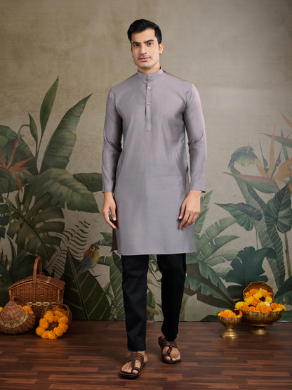 Elegant Grey Embroidered Nehru Jacket with Kurta