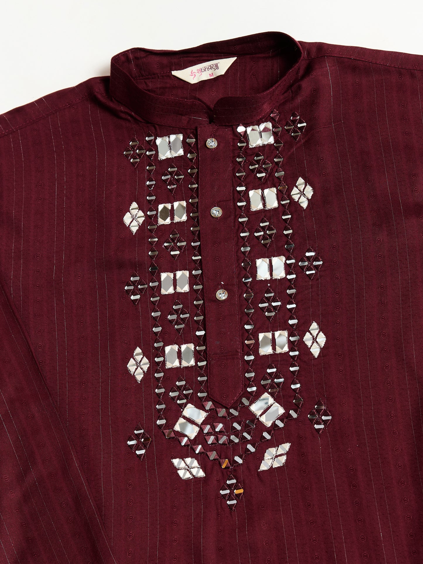 Maroon Viscose Kurta with Mirror Work | Festive & Ethnic Wear for Men