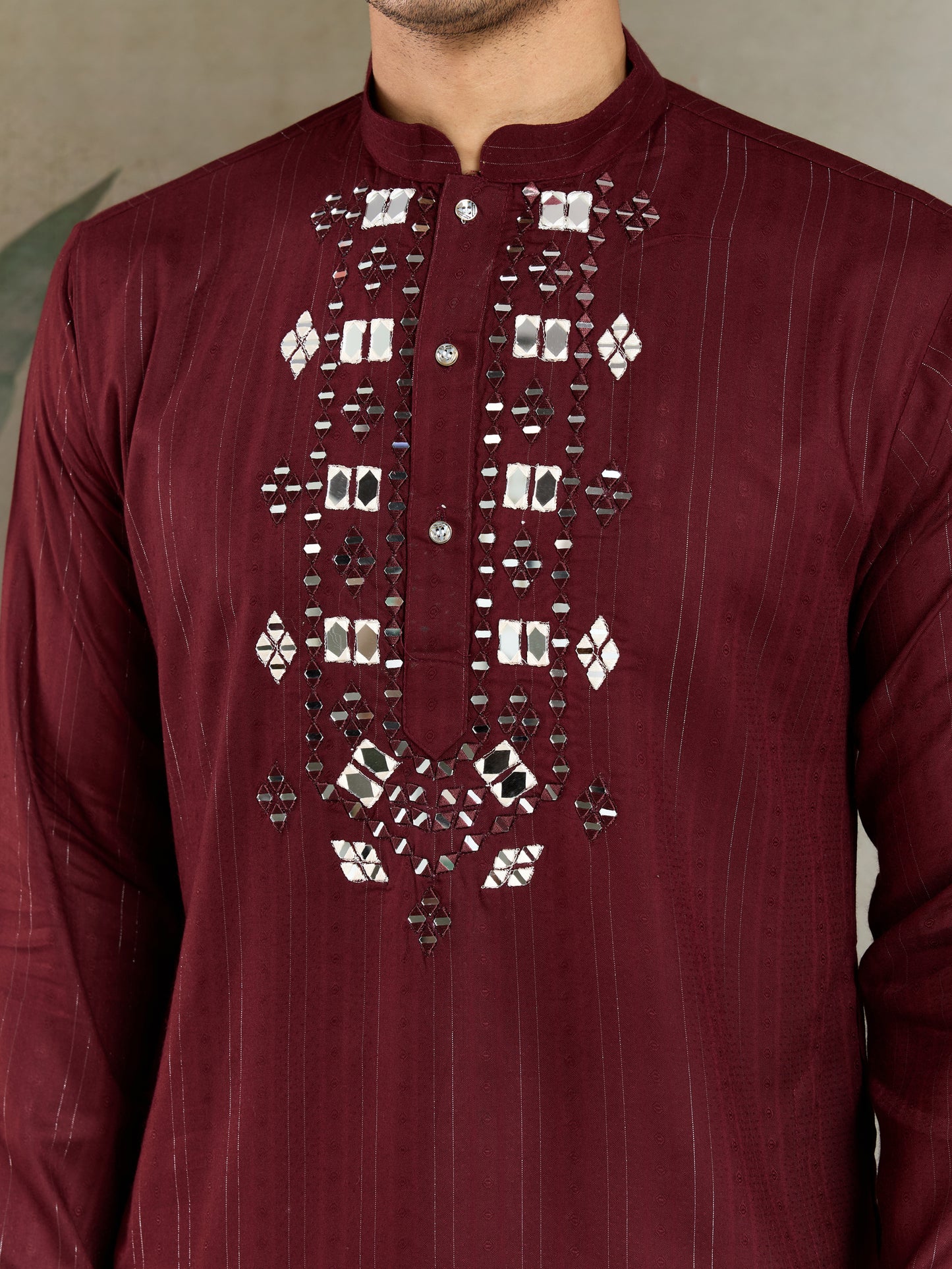 Maroon Viscose Kurta with Mirror Work | Festive & Ethnic Wear for Men
