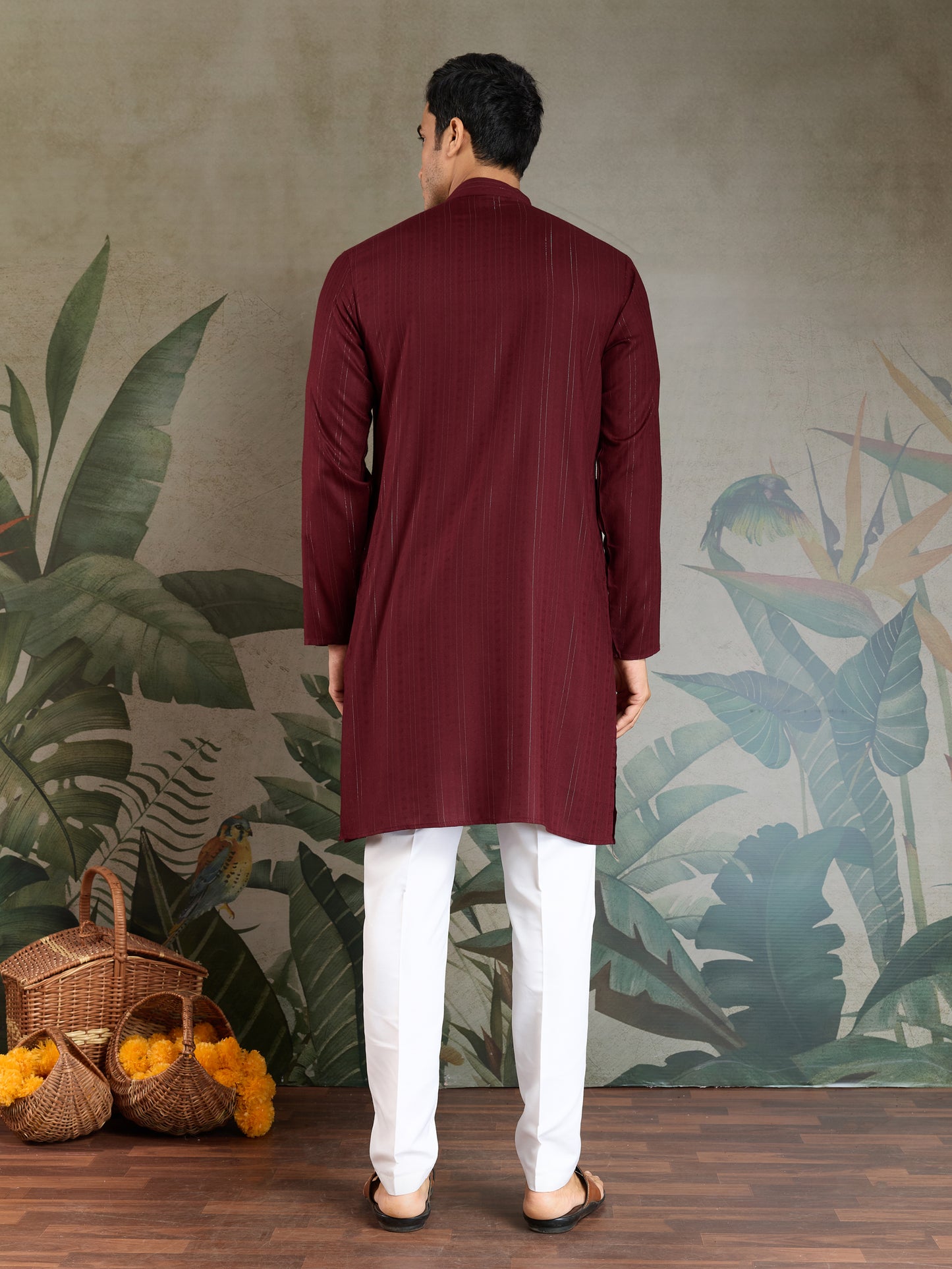Maroon Viscose Kurta with Mirror Work | Festive & Ethnic Wear for Men