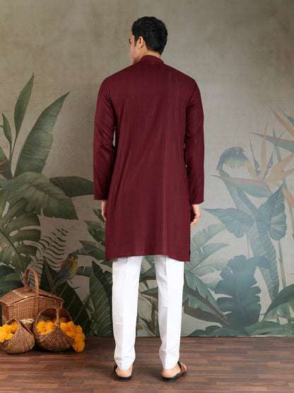 Maroon Viscose Kurta with Mirror Work | Festive & Ethnic Wear for Men