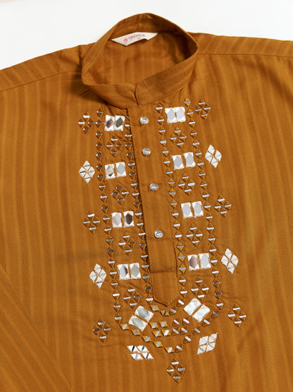 Mustard Viscose Kurta with Mirror Work | Men’s Festive & Ethnic Wear