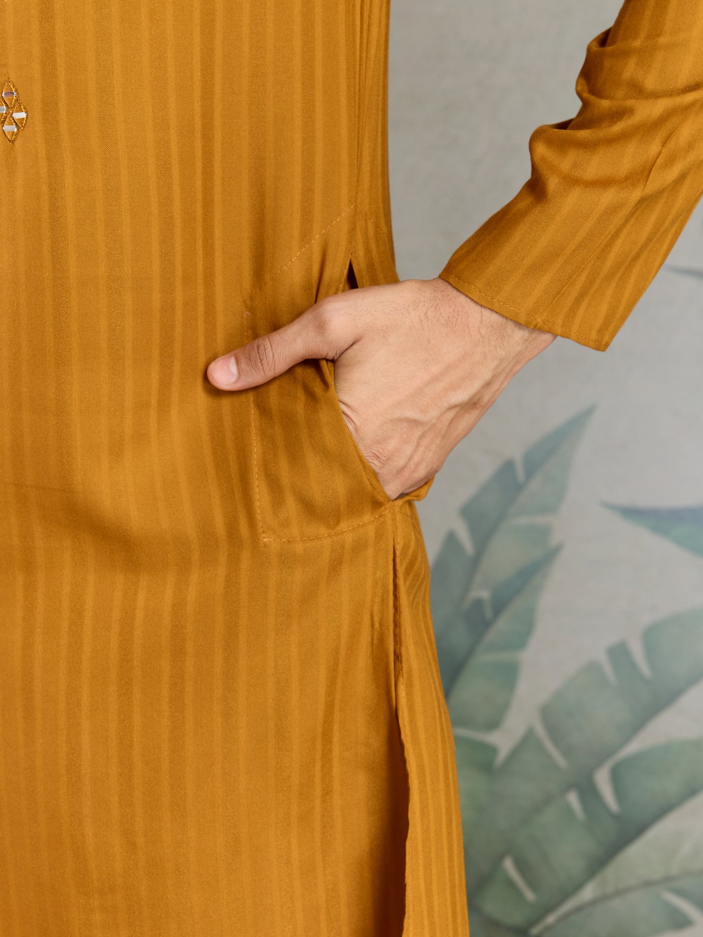 Mustard Viscose Kurta with Mirror Work | Men’s Festive & Ethnic Wear