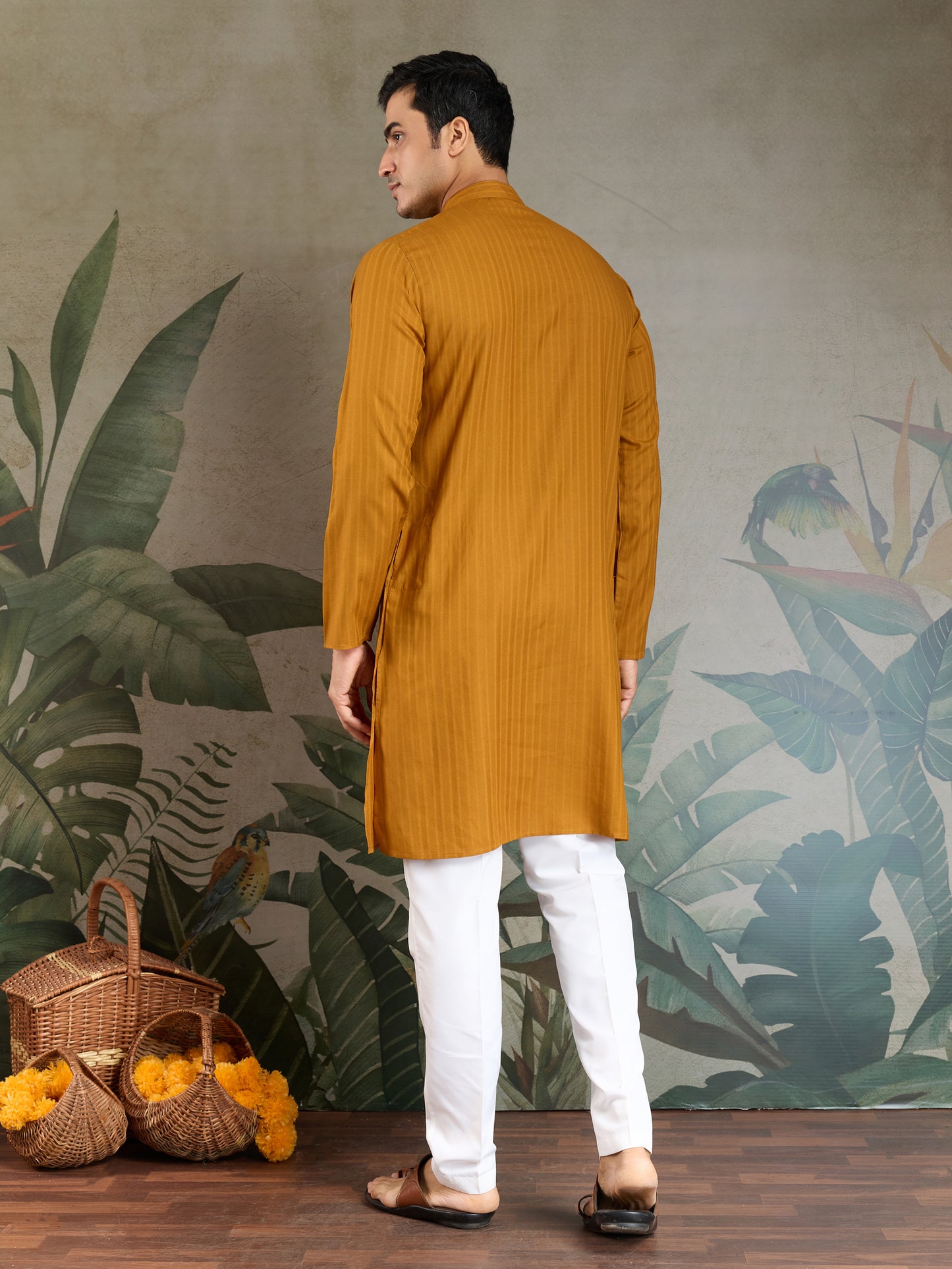 Mustard Viscose Kurta with Mirror Work | Men’s Festive & Ethnic Wear