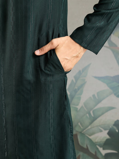 Elegant Green Viscose Kurta with Mirror Work & Printed Dupatta