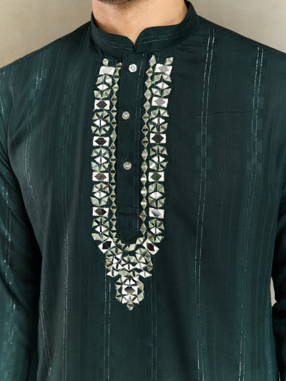 Elegant Green Viscose Kurta with Mirror Work & Printed Dupatta