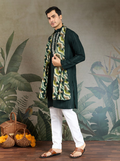 Elegant Green Viscose Kurta with Mirror Work & Printed Dupatta