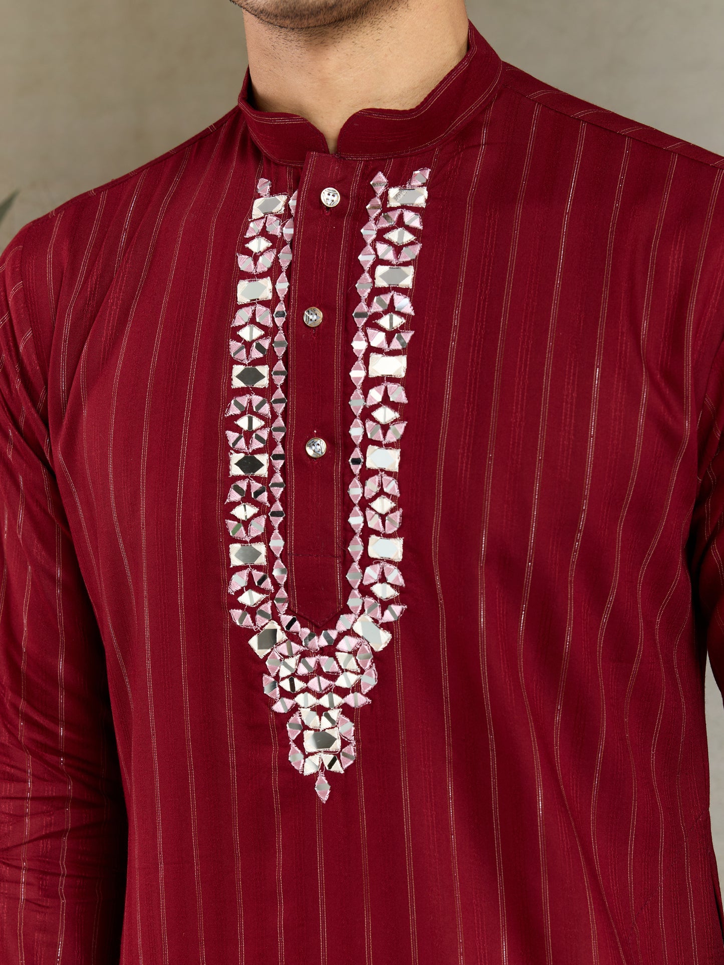 Classic Red Viscose Kurta with Mirror Work & Printed Dupatta