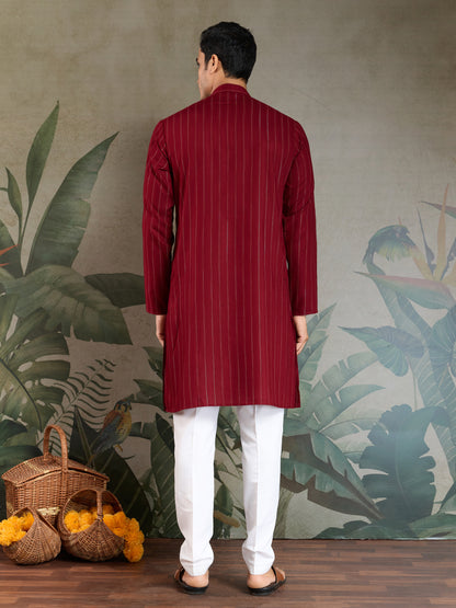 Classic Red Viscose Kurta with Mirror Work & Printed Dupatta