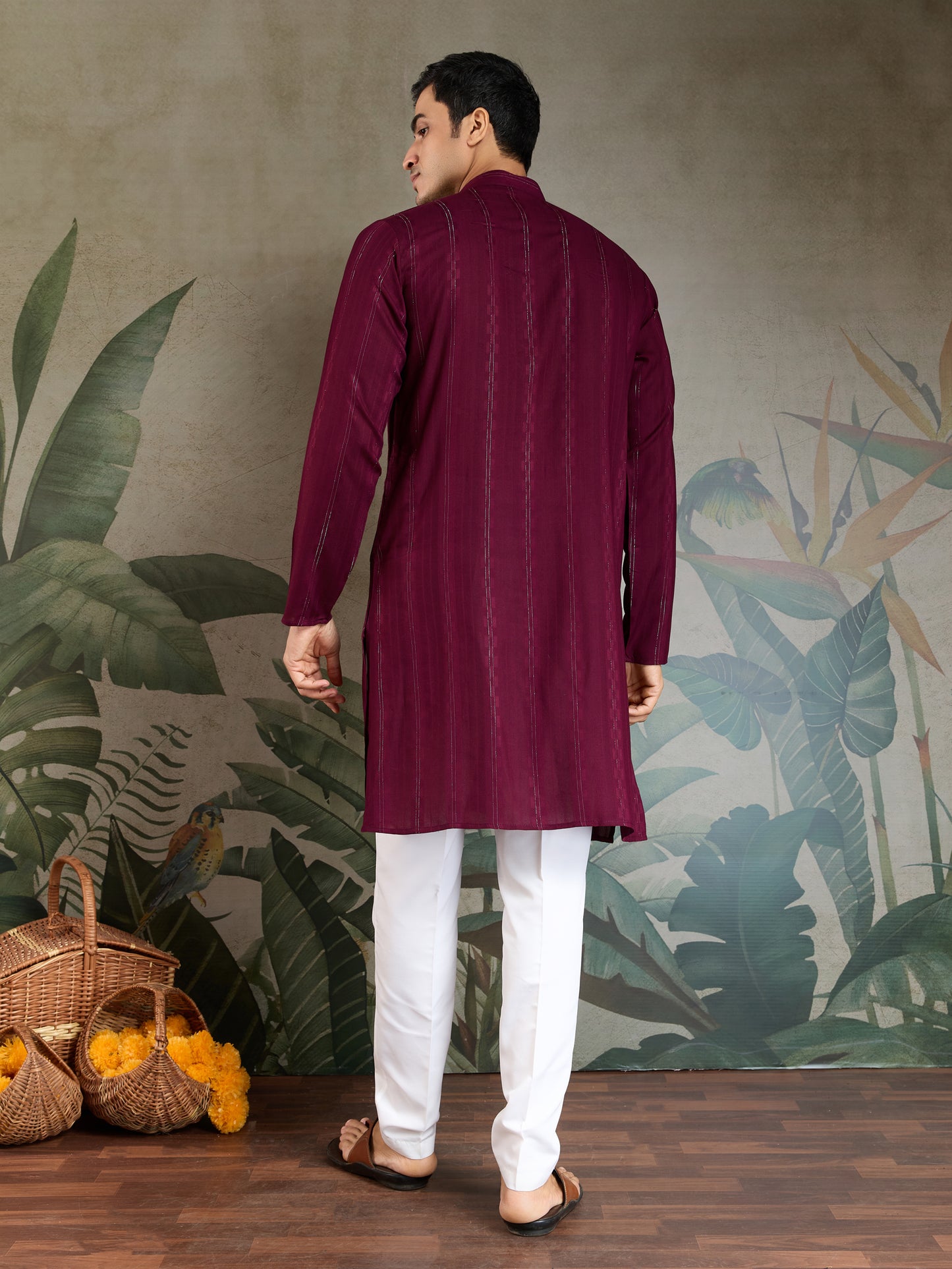 Royal Purple Viscose Kurta with Mirror Work & Printed Dupatta