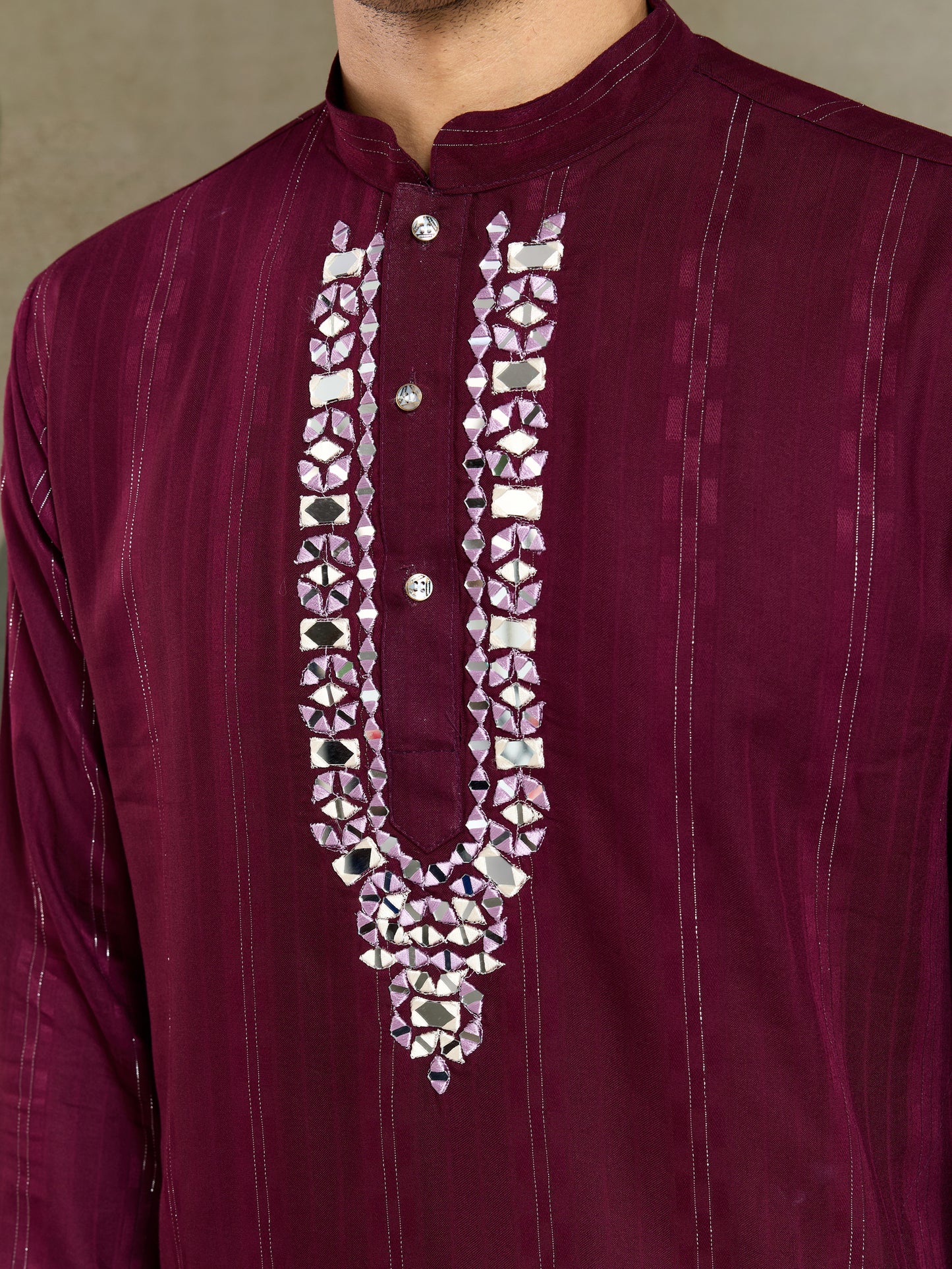 Royal Purple Viscose Kurta with Mirror Work & Printed Dupatta