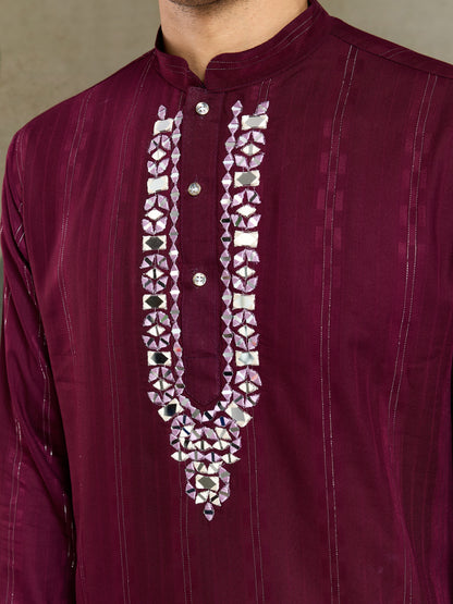 Royal Purple Viscose Kurta with Mirror Work & Printed Dupatta