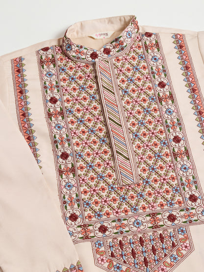 Elegant Cream Kurta with Intricate Multicolor Embroidery – Premium Festive Wear