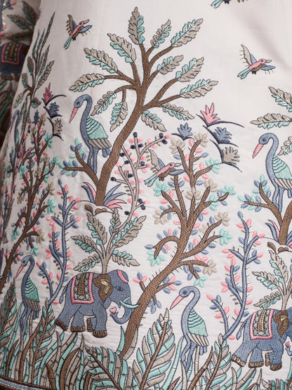 Ivory Heritage Kurta with Handcrafted Nature-Inspired Detailing