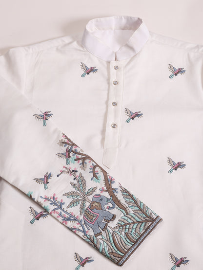 Ivory Heritage Kurta with Handcrafted Nature-Inspired Detailing