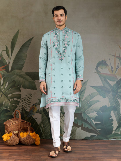 Embroidered Cotton Kurta with Floral Detailing